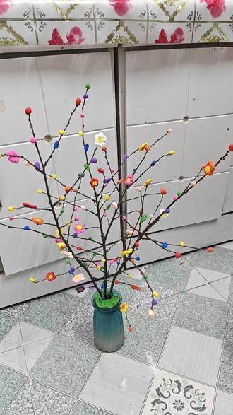橡皮泥干树枝花#手工花制作 #漂亮的花花