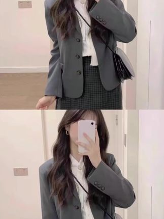 灰色西装外套女2025新款春秋休闲气质名媛高级感小个子超火西服短#外套穿搭 #春秋穿搭 #西装外套#气质百搭#谁穿谁好看@DOU+上热门 @DOU+小助手