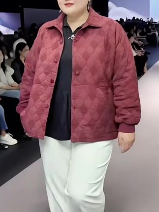 90-240斤特大码秋冬纽扣夹克中老年胖妈妈洋气织花翻领外套夹克女#时尚妈妈装 #240斤胖子穿搭 #中老年穿搭 #妈妈穿搭 #夹棉外套
