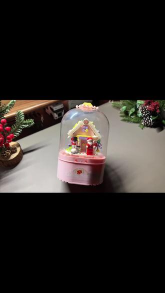 【圣诞礼物】粉色圣诞屋积木飘雪八音盒儿童益智拼装玩具送女生礼物 #积木 #八音盒 #拼装 #礼物 #圣诞礼物