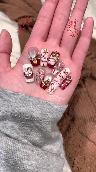 🧨烟花小马~新年战甲教程来啦!#新年美甲 #红色美甲 #美甲教程 #马年美甲 #显白美甲