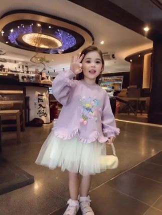 女童秋装网纱连衣裙2025秋季新款儿童卡通印花卫衣裙小女孩公主裙#高品质童装 #生女儿就是用来打扮的 #甜美穿搭 #儿童公主裙