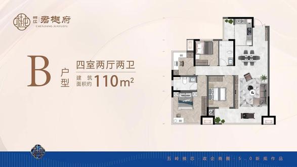 君樾府110平户型鉴赏,看看超100%得房率的房子有多大#户型 #新规 #郴州新房