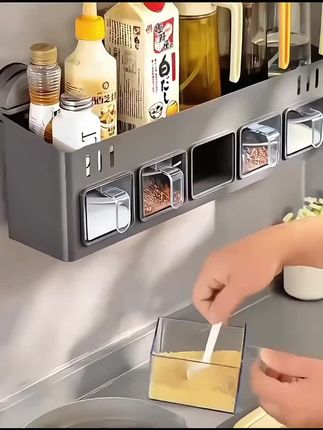 #好物分享🔥 吸盘调料置物架壁挂式厨房多功能佐料油盐酱醋收纳盒调味品收纳架