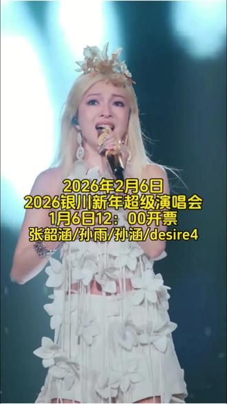 两个半小时的轮番炸唱,官方售票才398,1月6日开票,赶快冲 #2026银川新年超级演唱会#张韶涵#孙雨#孙涵#desire4