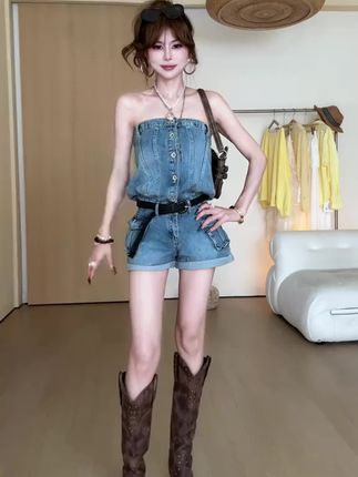 美式辣妹小众牛仔短裤女2025夏季宽松显瘦ins潮流百搭连体连衣裤#短裤 #连体裤 #裤子 #百搭裤子 #裤子推荐