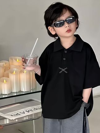 小男孩polo衫男童短袖T恤新款爆款黑色儿童纯棉翻领学生上衣#polo衫 #T恤#短袖