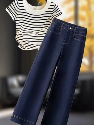 #百搭阔腿裤 #牛仔裤 #小个子穿搭 #穿出大长腿 #潮流女裤