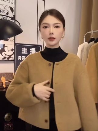 毛呢外套小香风秋冬圆领宽松大衣双面短款女装西装#简洁高级穿搭 #谁穿谁好看系列