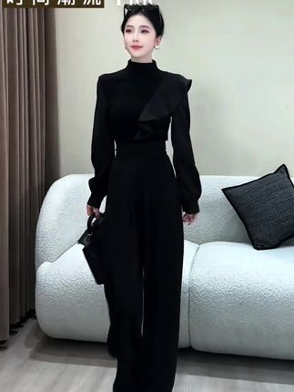 2025早秋半高领长袖T恤打底百搭高腰西装裤气质套装#时尚穿搭 #秋季新款 #简约的风格