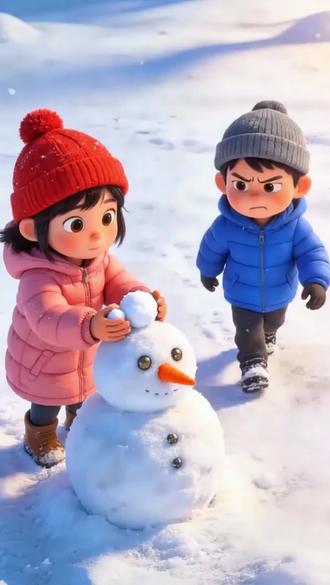 你觉得谁的雪人堆的好看呢#少儿动漫 #动画