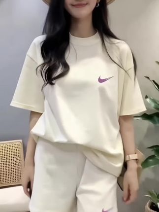 奥特莱斯夏季休闲运动套装女圆领短袖T恤短裤两件套