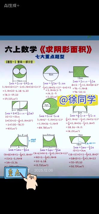 六年级求圆的周长、圆的面积,阴影部分面积是重难点,这本#几何36模型 都整理好了,带视频动画和讲解,直观好理解#几何 #阴影面积 #圆的面积 #小学数学