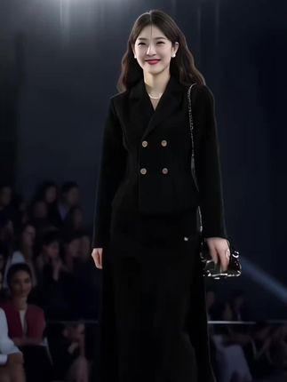 大码女装冬季新款套装女灯芯绒收腰外套+半身裙两件套#冬季套装 #灯芯绒套装 #时尚穿搭