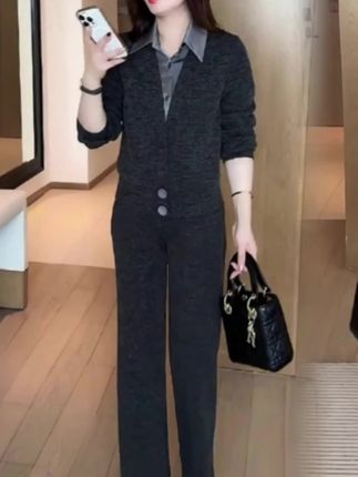 时尚假两件拼接衬衫套装女2025春秋新款设计感休闲宽松显瘦两件套