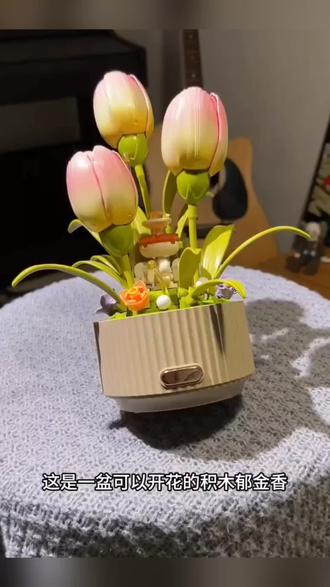 做了一个能动会开花的郁金香?这盆积木花也太美了叭~绽放的瞬间一切都值了!#礼物 #惊喜 #手工 #积木 #动态积木花