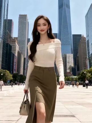 温柔风穿搭一字肩针织衫女2025春季新款打底内搭设计感高级感修身显瘦#温柔风穿搭#一字肩针织衫 #高级感穿搭 #气质穿搭