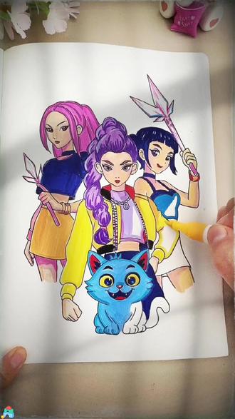 宝子们!猎魔女团的描摹本来啦! #猎魔女团 #描摹本 #控笔训练 #涂色