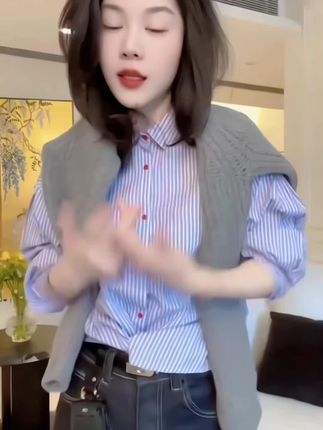 #条纹衬衫 #牛仔裤 #两件套