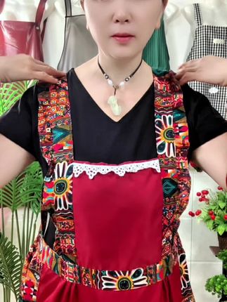 时尚印花碎花三件套围裙#橱房家用家务干活围腰#防水防污#印花三件套#中国风#大口袋方便实用