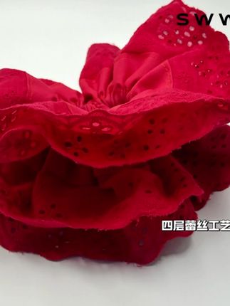 重工特大号复古蕾丝发圈花边气质手工红色显瘦时尚法式发圈#头饰发饰 #仙女必备 #饰品分享 #离氛围感美女差一套饰品 #发圈头绳