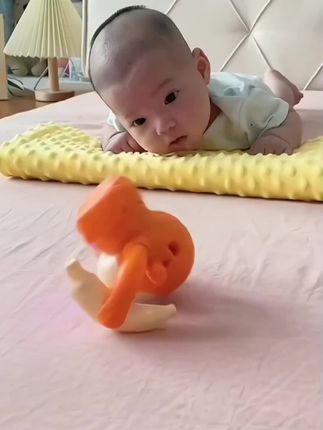最近宝宝老是要我抱着,自从买了这个翻滚的猴子,宝宝愿意趴在床上自己玩了,练习抬头和追视,益智又解放双手#宝宝抬头#宝宝玩具#哄娃玩具