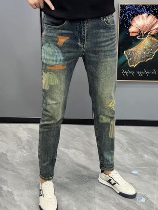 牛仔裤男2025新款复古彩色印花小脚裤男弹力显瘦百搭长裤舒适 #牛仔裤穿搭 #男装裤子 #男装穿搭 #个性牛仔裤男款 #潮流男裤