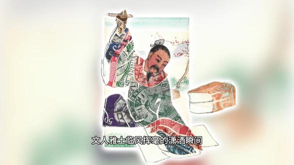 别出心裁!旧邮票拼贴中式文创高士挥毫图 #邮票 #明信片 #拼贴 #书法 #非遗