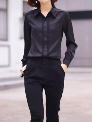 绸缎面衬衫女长袖上衣加绒厚保暖春秋冬新款百搭洋气时尚打底衬衣#时尚潮流穿搭 #洋气减龄 #洋气百搭上衣