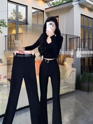 #显高显瘦显腿长#黑色微喇裤#女裤#百搭女裤#遮肉显瘦