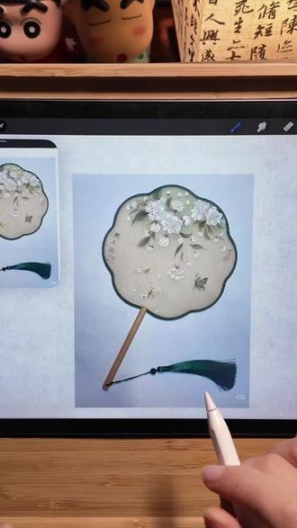 卡卡年课之水墨团扇画法^O^#绘画教程 #水墨画 #儿童插画 #治愈系 #小物件