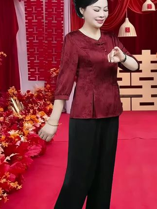 喜婆婆婚宴装礼服平时可穿2025新款洋气中老年妈妈夏装雪纺套装女 #红色礼服穿搭 #优雅气质穿搭 #长辈婚宴穿搭#得体大方礼服@抖加🔥上热门🔥dou+🔥热点宝