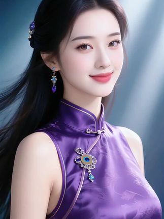 身着紫旗袍的女子,眉眼含笑,温婉动人。愿你也如她,在时光里绽放独有的美丽。#旗袍美女 #优雅气质 #秀出新国风 #古典美