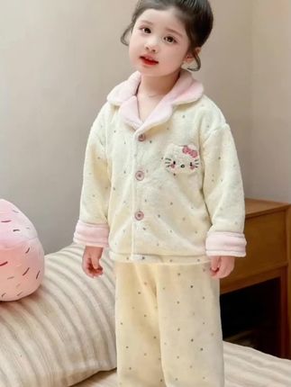 女童冬款睡衣法兰绒女孩宝宝秋冬季加绒加厚儿童珊瑚绒家居服套装#高品质童装 #生女儿就要这样穿 #女童套装 #儿童睡衣 #儿童家居服