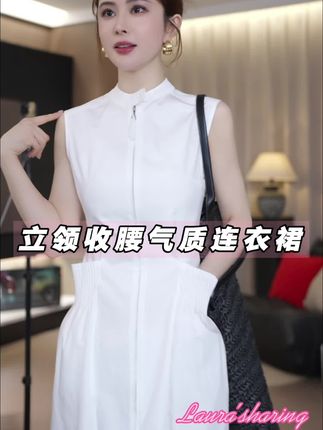 时尚立领收腰气质连衣裙#高级感穿搭 #女神穿搭 #轻奢女装 #连衣裙