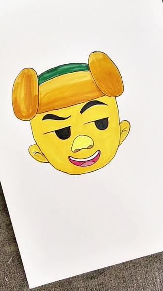 熊出没光头强表情,当然是我画的好看🥰又酷帅😎啦#脑洞大开 #光头强 #限时表情包 #一起学画画 #儿童创意手工