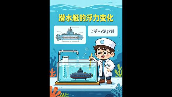 潜水艇露出水面过程中,浮力减小。#初中物理#初二物理#中考物理#物理#学霸秘籍 @抖音作者助手 @抖音创作者大会