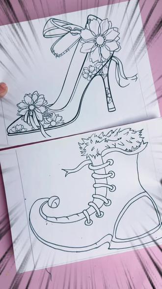 装饰鞋子#马克笔儿童画 #绘画 #涂色 #DIY #简笔画
