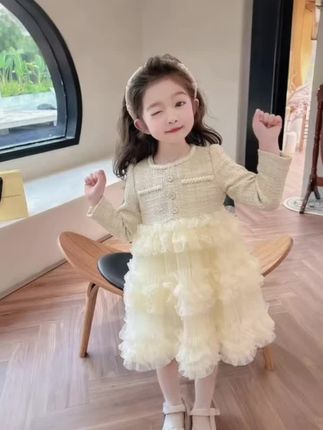 女童连衣裙春秋2025新款洋气儿童裙女孩小香风网纱公主裙#女童连衣裙