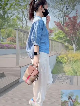 女士一定不能没有打扮自己的欲望,你觉得呢?#时尚减龄一整套穿搭#时尚条纹气质短袖衬衫#穿搭#休闲裤两件套装#气质穿搭