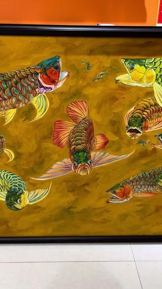 我和我的九龙鱼画。#九龙鱼 #龙鱼油画 #油画定制