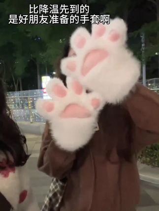 是谁还没有毛茸茸的猫爪手套啊#玩个很新的东西 #手套 #冬天 #毛茸茸