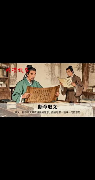 #上热门 每日成语故事之“断章取义”,出自春秋鲁·左丘明《左传·襄公二十八年》。章:本指《诗经》中诗篇的某一章。指引证文章或谈话,只取合乎己意的一句两句,不问原意,不顾全文。春秋时代,卿大夫在外交场合,为了言志寄意,暗示自己的态度,往往念上几句《诗经》中的诗。他们念的,都不是完整的一首诗,而只挑选某一首诗的某一个章节,因此叫做“断章”。“断章”的目的在于借用其字义来表达自己的观点或情感,这就叫做“断章取义”。晋、鲁等十几个国家联合攻打秦国,联军到达泾水的时候,曾经考虑要不要渡河的问题。晋大夫叔向为此去征求鲁卿叔孙豹的意见。当时,叔孙豹就吟了《匏有苦叶》这首诗,叔向知道他主张坚决渡河,于是回去准备船只。原来,《匏有苦叶》是《诗经·邶风》中的一首情歌,它是描写一个女子在渡口等待她的爱侣,共四章,每章四句,第一章的四句是:“匏有苦叶,济有深涉;深则厉,浅则揭。”意思是说,不管水深水浅,一定要渡河去(水深则甘愿湿一身衣服,水浅则撩起衣服走过去)。叔孙豹就是断了这一章,取了“深则厉,浅则揭”这两句的义,来表示自己坚决主张渡河的态度,至于这首诗的全篇原意,他根本不管。#每日分享 #弘扬国学经典文化 #传统文化