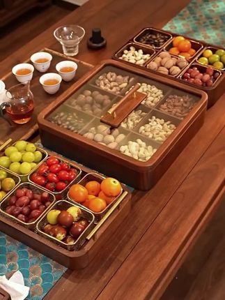 【胡桃木干果盒储物防尘多格双层木质大容量家用储物收纳盘干果盘】#实木干果盒 #软装搭配 #储物盒收纳盒 #桌面干果盒 #轻奢高级