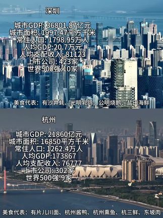深圳与杭州#地理知识 #深圳 #杭州 #航拍 #城市对比