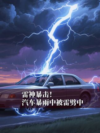 雷神暴击!汽车暴雨中被雷劈中,火花炸裂!#财经 #经济
