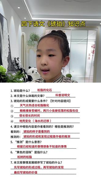 #四年级下册语文 《琥珀》知识点归纳#知识点总结 #必考考点 #课堂笔记#小学语文