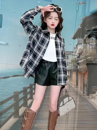 #外套穿搭 #春秋穿搭 #女童穿搭 #潮童穿搭 #格子衬衫 @巨量千川