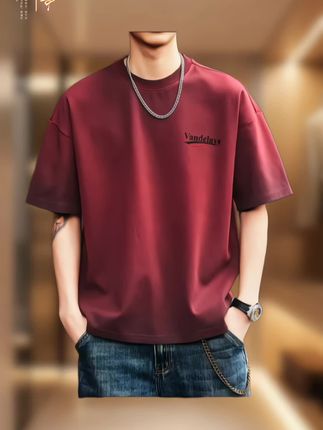 格蓝鹿美式重磅短袖t恤男夏季宽松潮牌休闲安可拉红大码体恤男装#品质男装 #短袖t恤 #男士短袖 #潮男穿搭 #夏季短袖