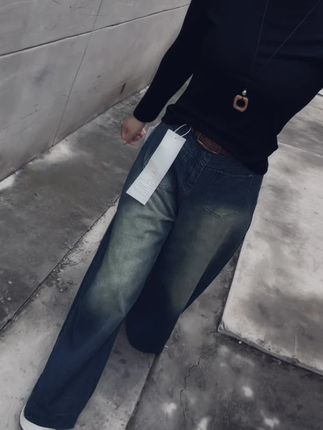 大码胖mm高腰极简风慵懒牛仔裤,复古做旧显瘦阔腿#梨形身材穿搭#显瘦穿搭#今天穿什么#大码女装#显高显瘦显腿长